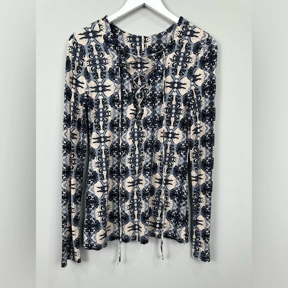 Free People Mai Tai Lace Up Long Sleeve Shirt Top Size Medium